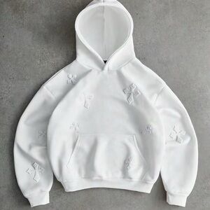 White Hoodie with Embroidered Crosses
